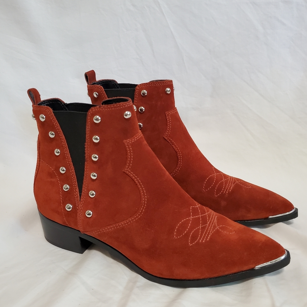 Marc Fisher Rust Suede Studded Ankle Boots NWOT